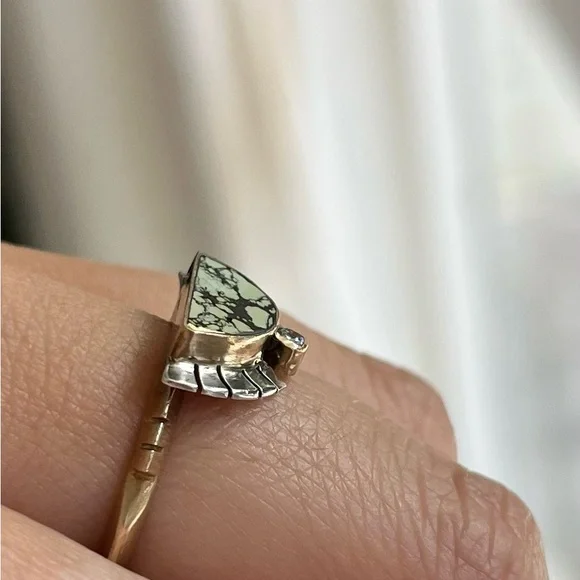 COPY - Young In The Mountains Gold Silver Diamond Turquoise Ring - Picture 3 of 6